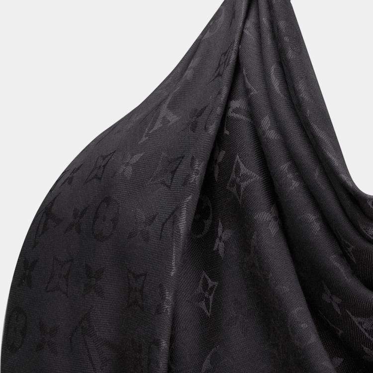 Pre Owned Louis Vuitton Charcoal Grey Monogram Silk and Wool Shawl