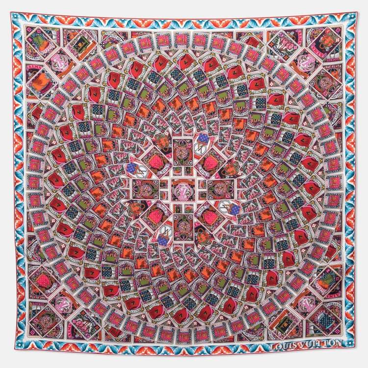 Pre Owned Louis Vuitton Red Lettre à Louis Print Square Silk Scarf