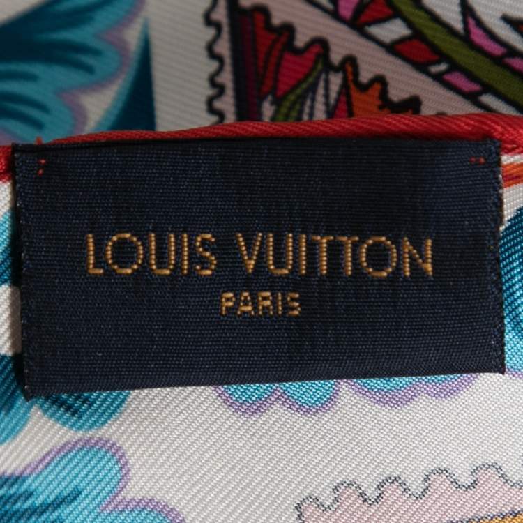 Pre Owned Louis Vuitton Red Lettre à Louis Print Square Silk Scarf