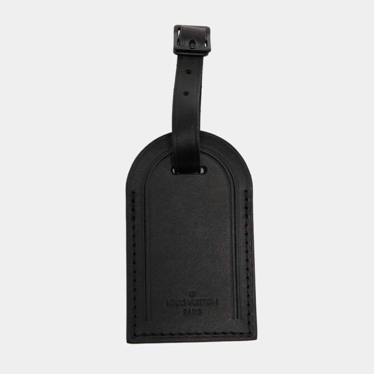 Pre Owned Louis Vuitton Black Leather Luggage Name Tag