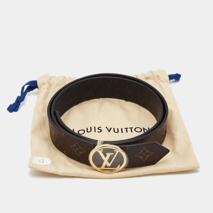Pre Owned Louis Vuitton Black Monogram Canvas LV Circle Reversible Belt 85CM