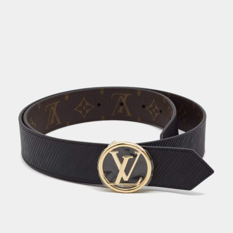 Pre Owned Louis Vuitton Black Monogram Canvas LV Circle Reversible Belt 85CM