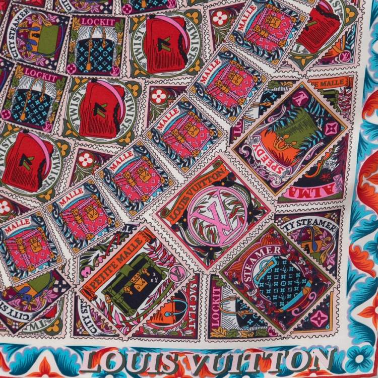 Pre Owned Louis Vuitton Red Lettre à Louis Print Square Silk Scarf