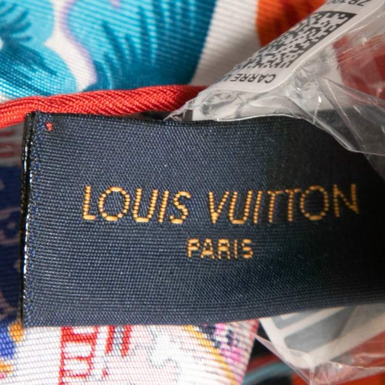 Pre Owned Louis Vuitton Red Lettre à Louis Print Square Silk Scarf