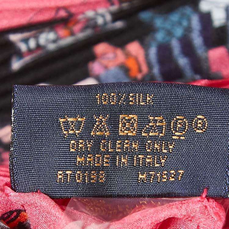 Pre Owned Louis Vuitton Black/Pink Angels Print Pleated Silk Scarf
