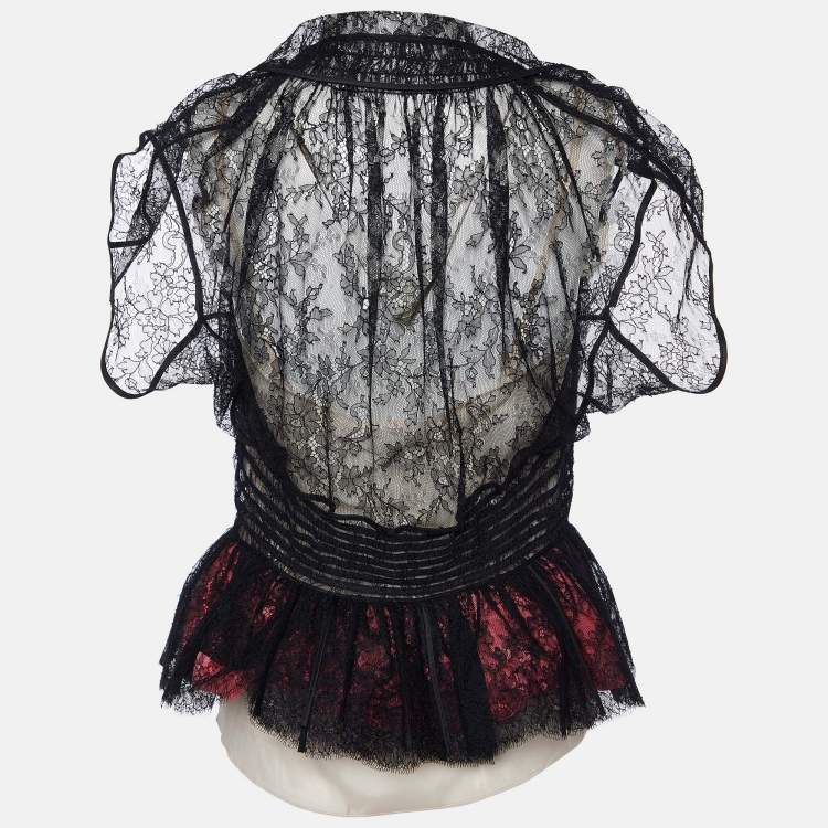 Pre Owned Louis Vuitton Black Lace Sheer Flared Top M