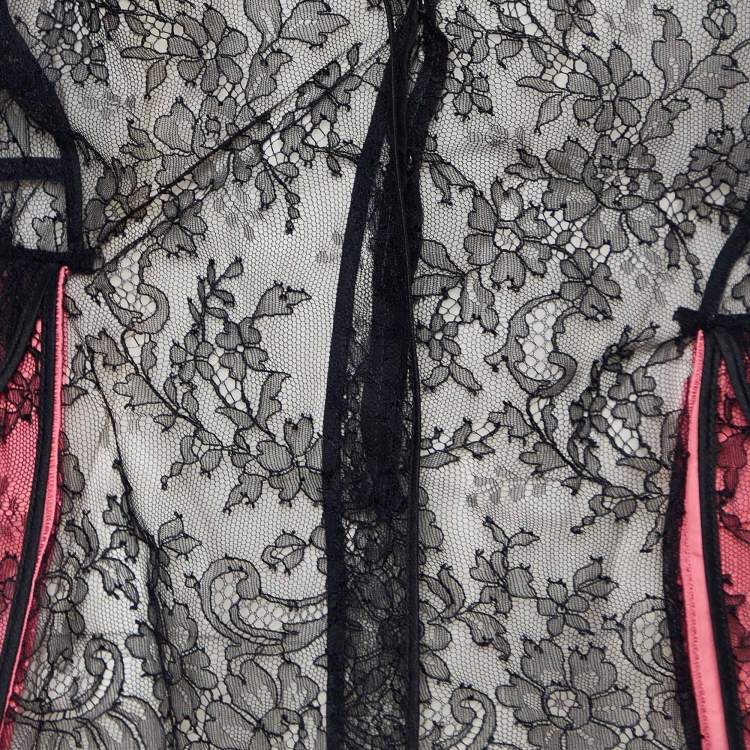 Pre Owned Louis Vuitton Black Lace Sheer Flared Top M