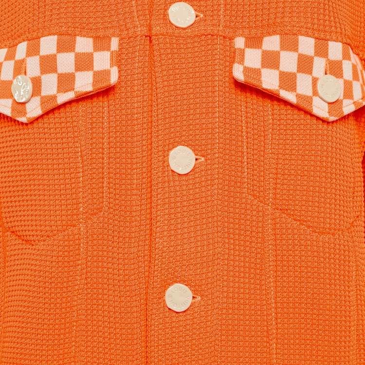 Pre Owned Louis Vuitton Neon Orange Rib Knit Trucker Jacket XL