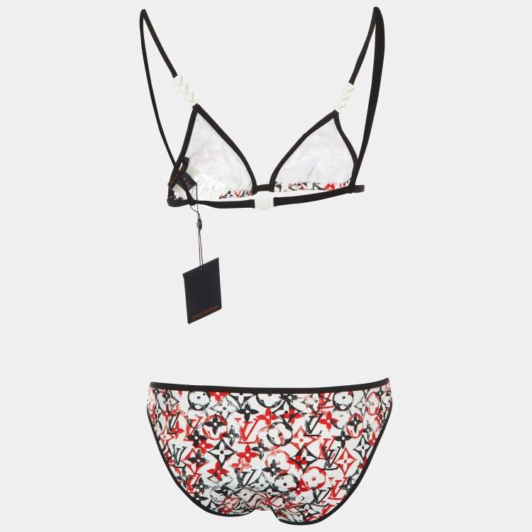 Pre Owned Louis Vuitton White Monogram Print Jersey Bikini Set S/M