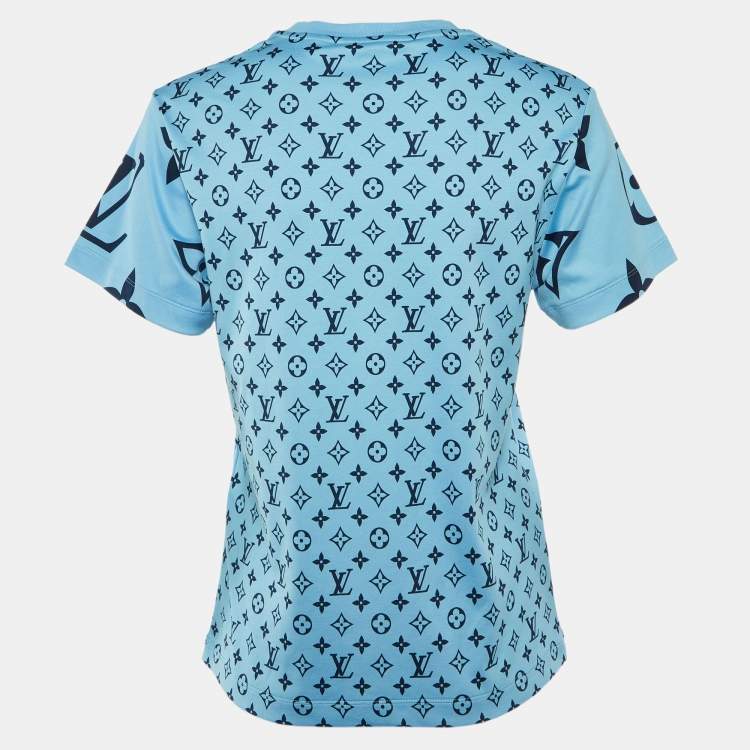 Pre Owned Louis Vuitton Blue Monogram Print Cotton Crew Neck T-Shirt XS
