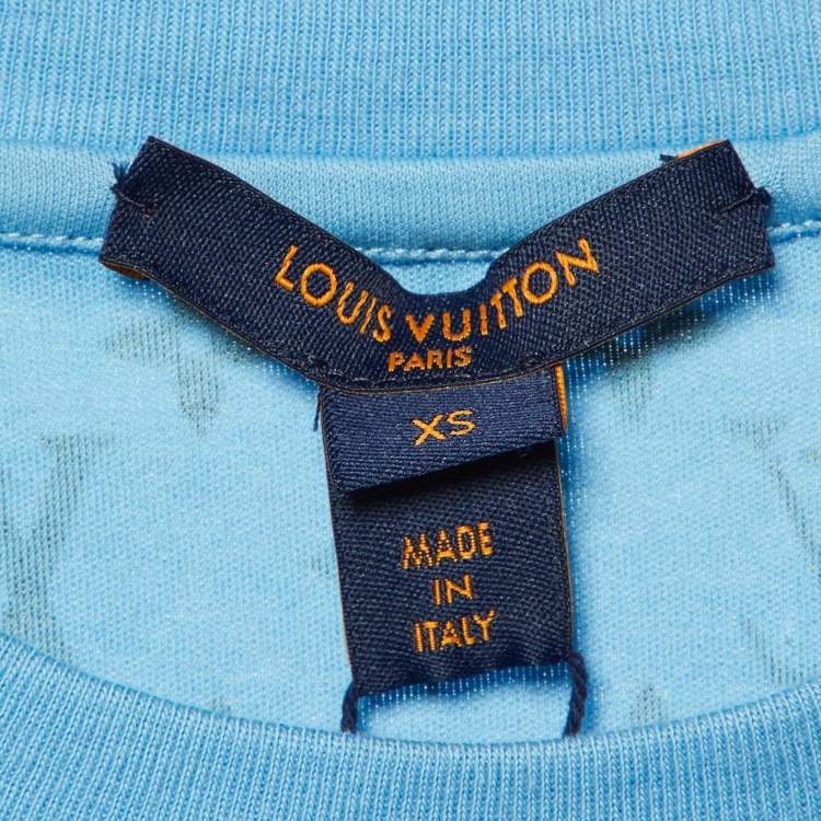 Pre Owned Louis Vuitton Blue Monogram Print Cotton Crew Neck T-Shirt XS