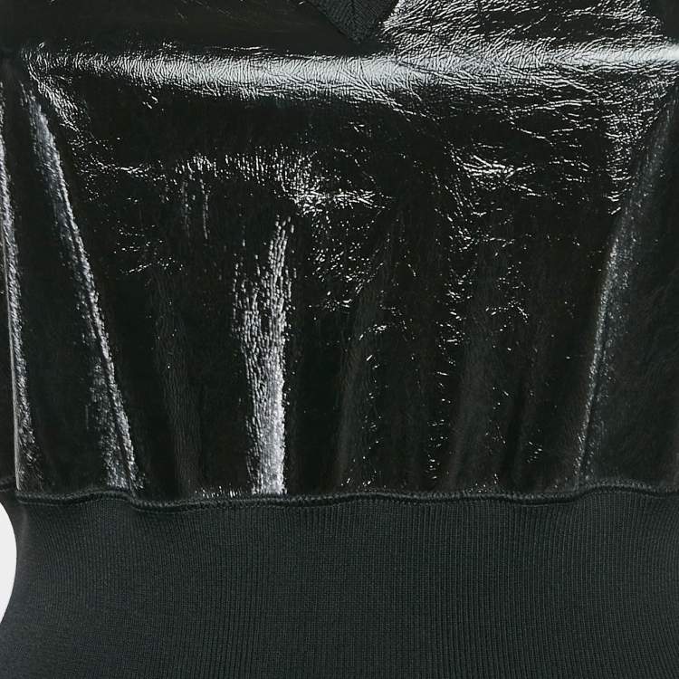 Pre Owned Louis Vuitton Black Knit V-Neck Leather Inset Detail Sleeveless Mini Dress S
