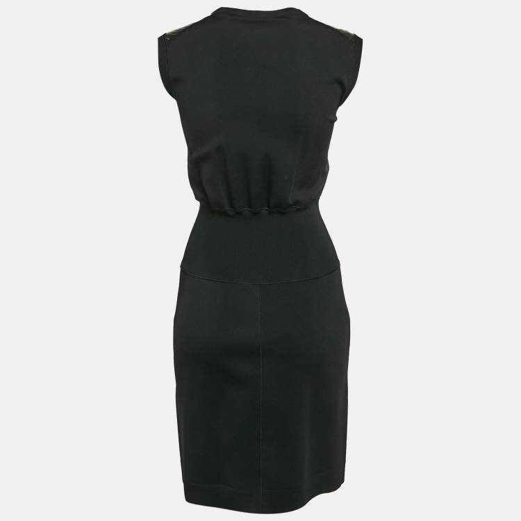 Pre Owned Louis Vuitton Black Knit V-Neck Leather Inset Detail Sleeveless Mini Dress S