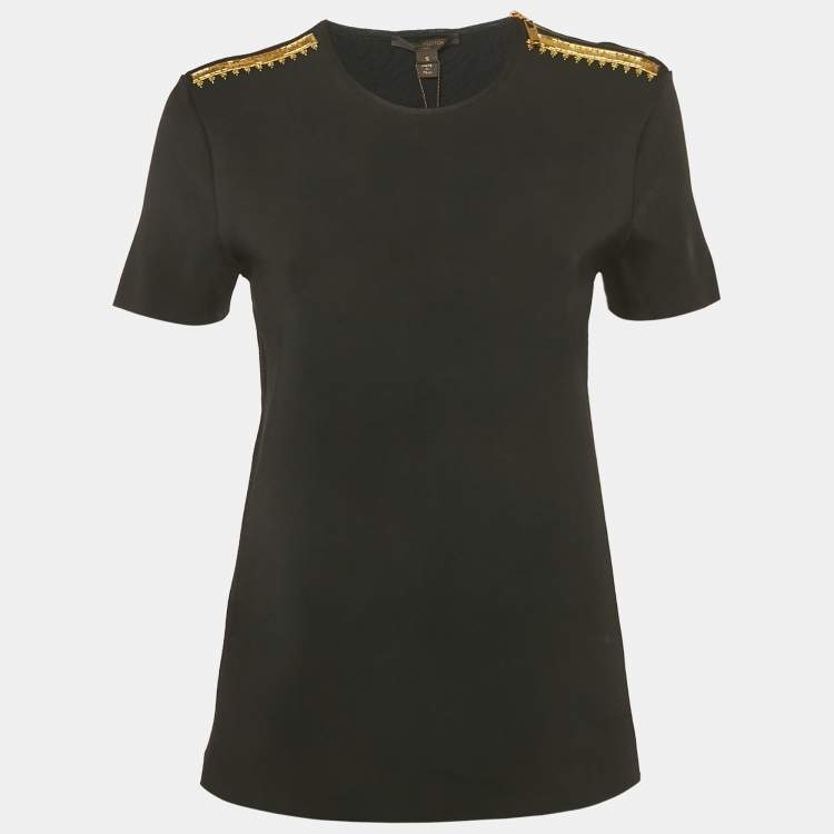 Pre Owned Louis Vuitton Black Embellished Jersey Top S