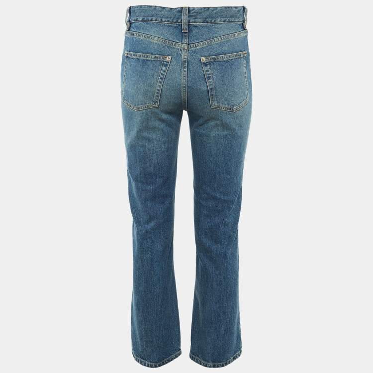 Pre Owned Louis Vuitton Blue Denim Monogram Patch High Waist Jeans S