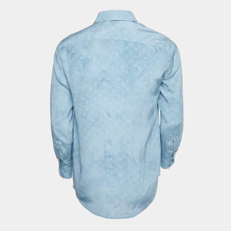 Pre Owned Louis Vuitton Blue Monogram Silk Long Sleeve Shirt S
