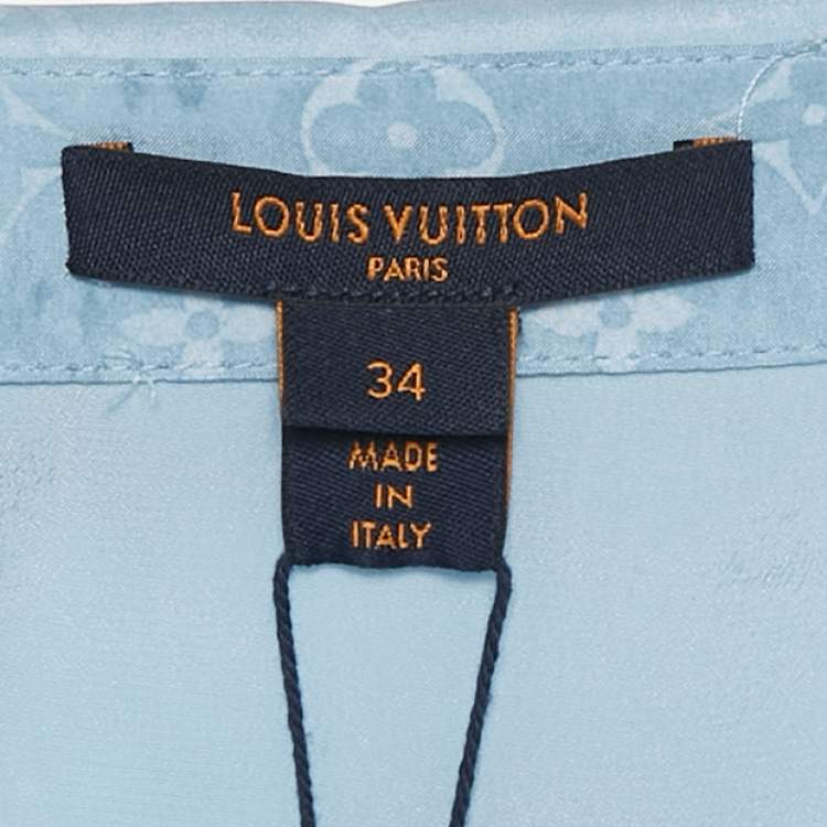 Pre Owned Louis Vuitton Blue Monogram Silk Long Sleeve Shirt S