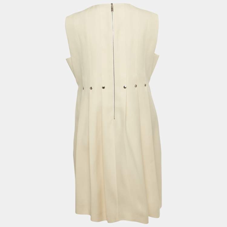 Pre Owned Louis Vuitton Cream Wool Pleated Sleeveless Mini Dress M