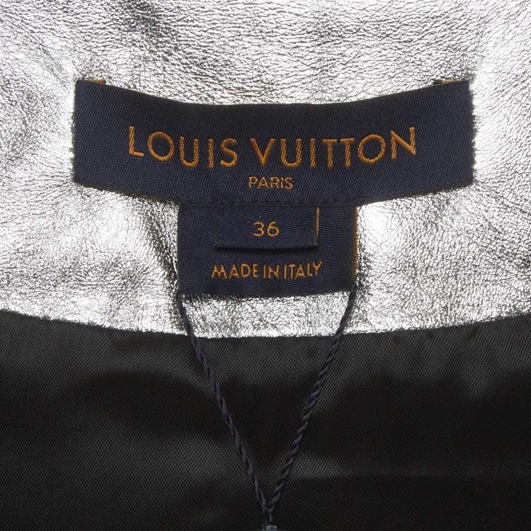 Pre Owned Louis Vuitton Silver Coated Monogram Leather Down Gilet S