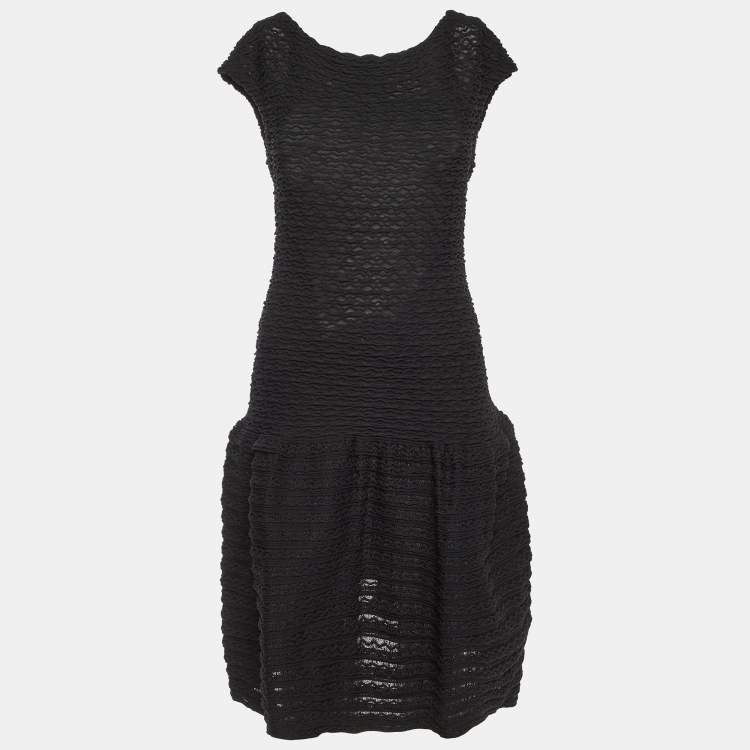 Pre Owned Louis Vuitton Black Wavy Textured Knit Knee Length Dress L