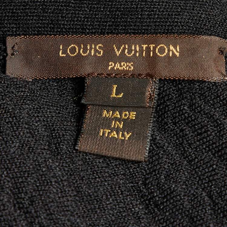 Pre Owned Louis Vuitton Black Wavy Textured Knit Knee Length Dress L
