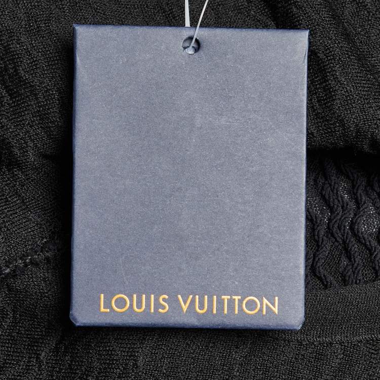 Pre Owned Louis Vuitton Black Wavy Textured Knit Knee Length Dress L