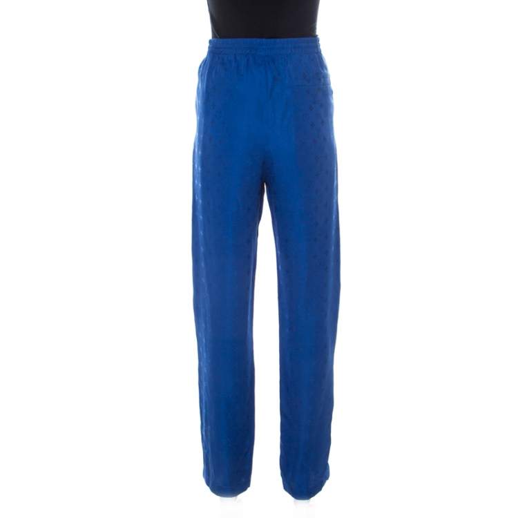 Pre Owned Louis Vuitton Blue Monogram Drawstring Detail Slit Jogging Pants M