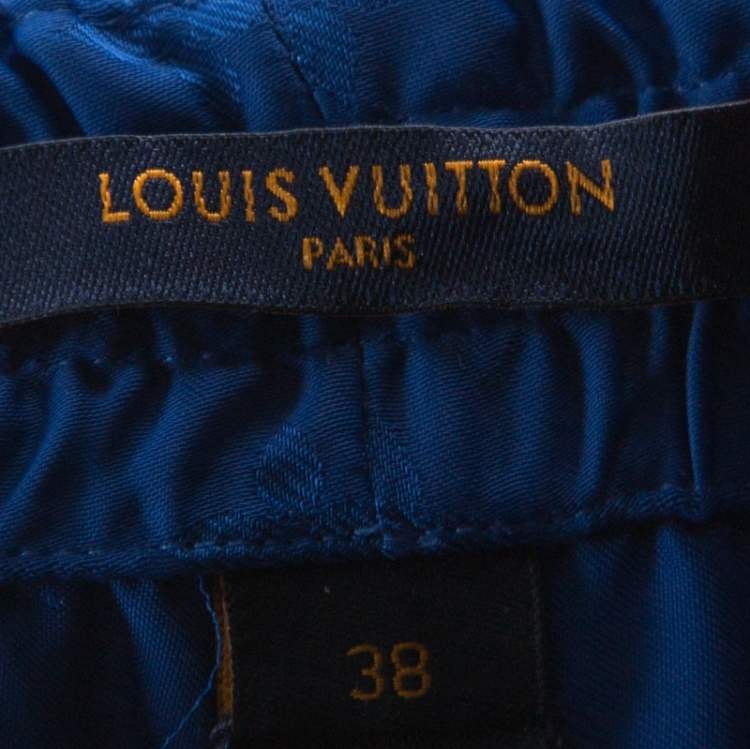 Pre Owned Louis Vuitton Blue Monogram Drawstring Detail Slit Jogging Pants M