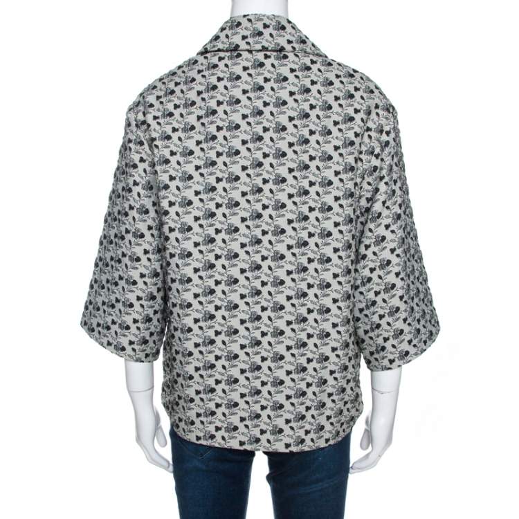 Pre Owned Louis Vuitton Monochrome Floral Jacquard A Line Jacket S