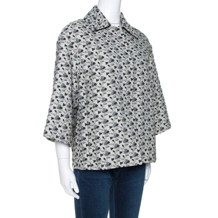 Pre Owned Louis Vuitton Monochrome Floral Jacquard A Line Jacket S