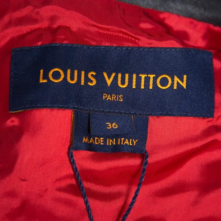Pre Owned Louis Vuitton Black Leather Badge Embellished Sleeveless Biker Jacket S