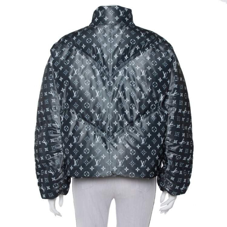 Pre Owned Louis Vuitton Grey Synthetic & Silk Blurry Monogram Printed Down Jacket M