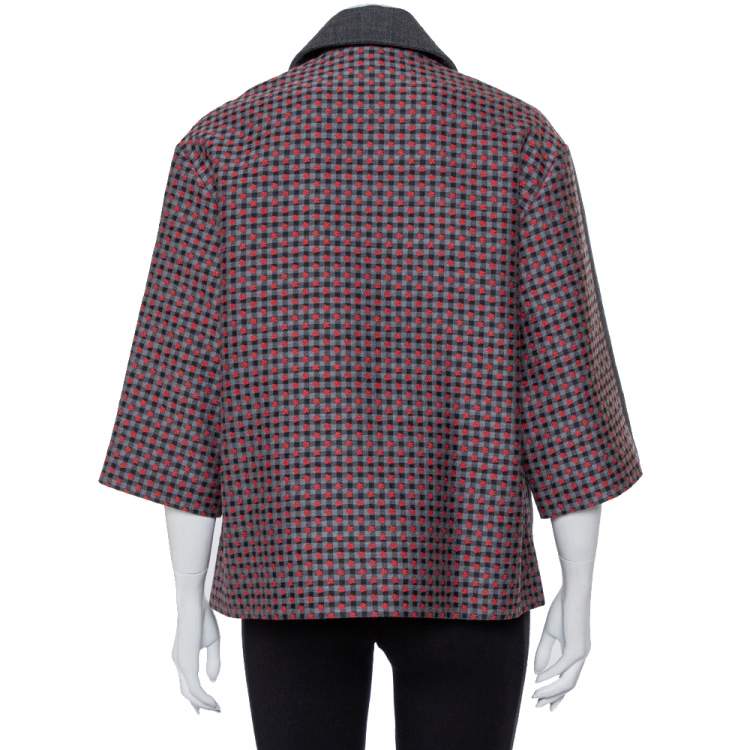 Pre Owned Louis Vuitton Grey Jacquard & Wool Oversized Collared Jacket S