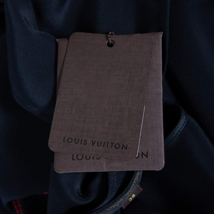 Pre Owned Louis Vuitton Black Silk Contrast Trim Detail Belted Midi Dress M