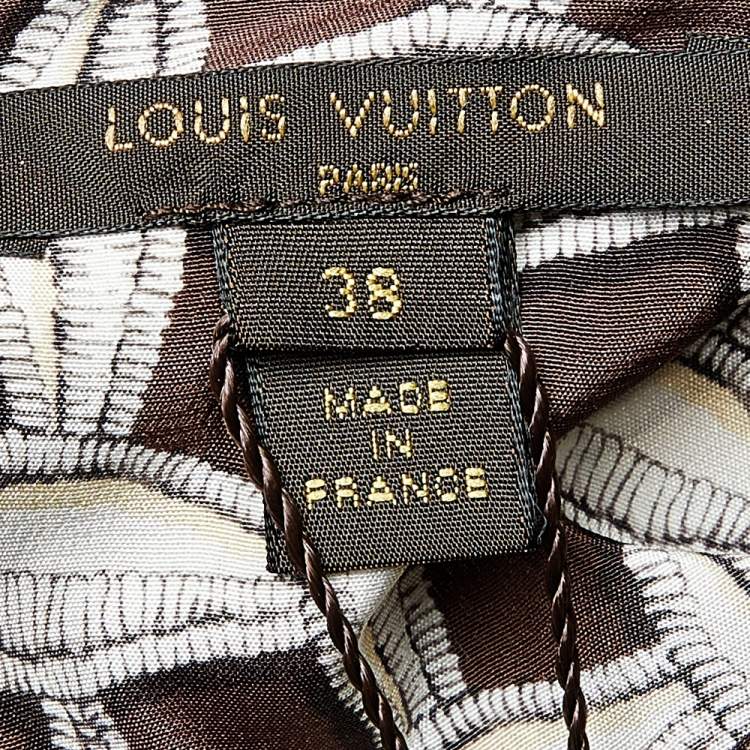 Pre Owned Louis Vuitton Brown & Beige Printed Silk Pocket Detail Midi Dress M