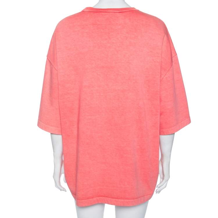 Pre Owned Louis Vuitton Peach Cotton Reflective Logo Oversized T-Shirt S