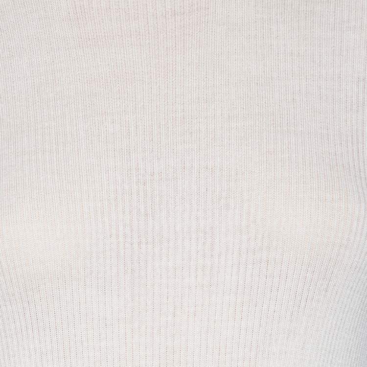 Pre Owned Louis Vuitton Cream Wool & Silk Rib Knit Crewneck Sweater L