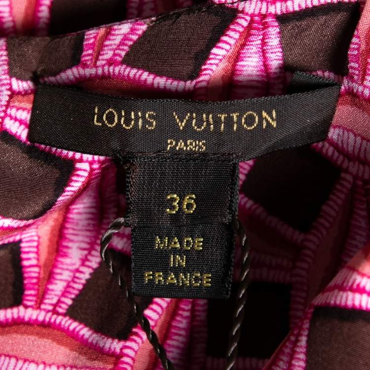 Pre Owned Louis Vuitton Pink Printed Silk Pocket Detail Blouse S 