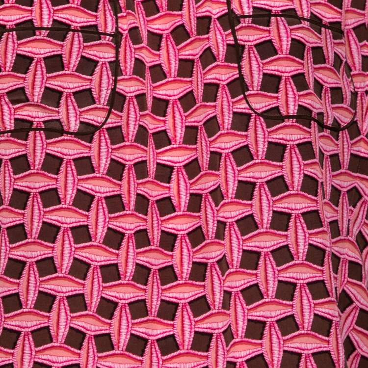 Pre Owned Louis Vuitton Pink Printed Silk Pocket Detail Blouse S 