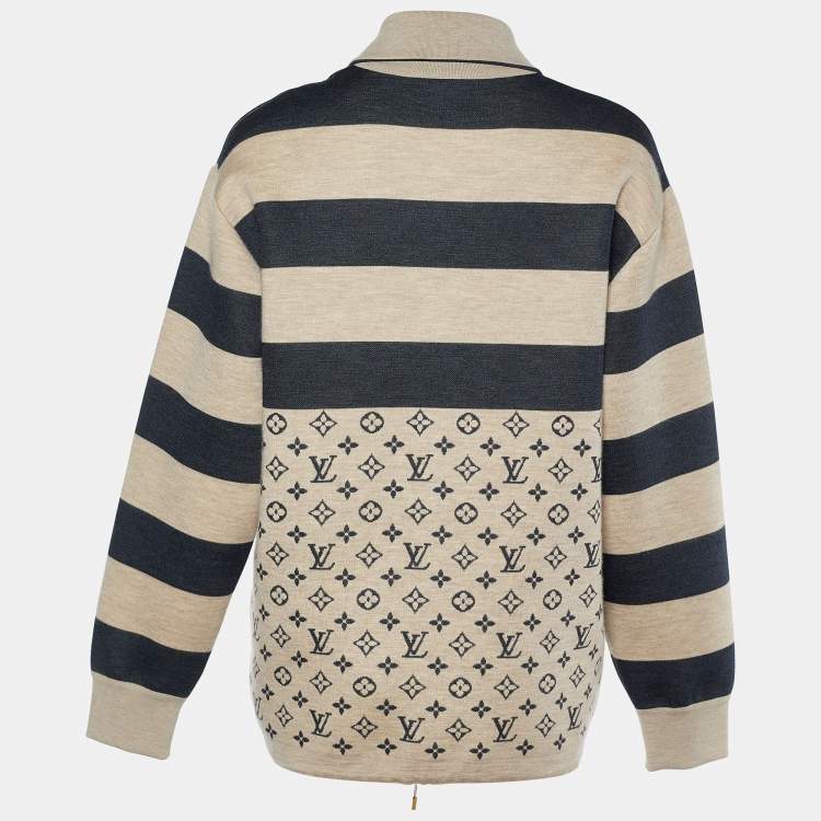 مملوكة مسبقًا Louis Vuitton Beige & Navy Cashmere Blend Striped & Monogram Jacket S