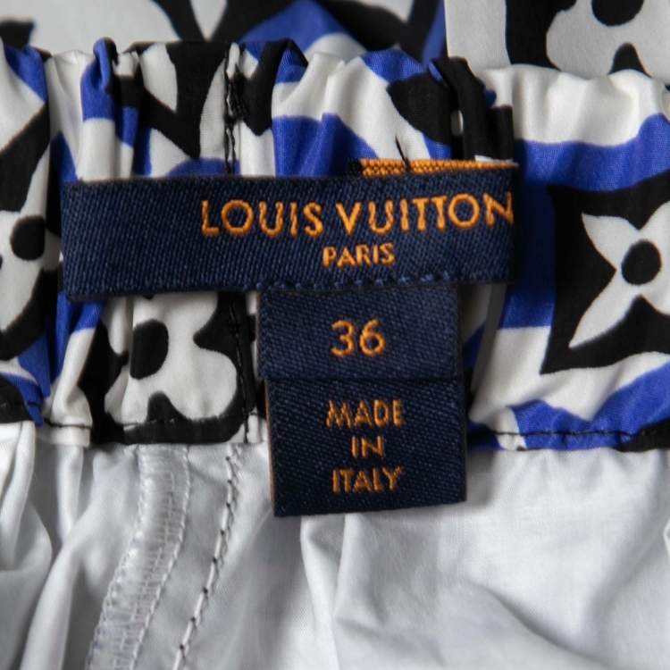 Pre Owned Louis Vuitton White and Blue Monogram Print Synthetic Track Pant S