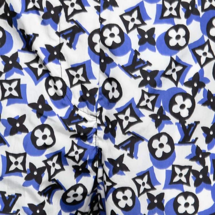Pre Owned Louis Vuitton White and Blue Monogram Print Synthetic Track Pant S