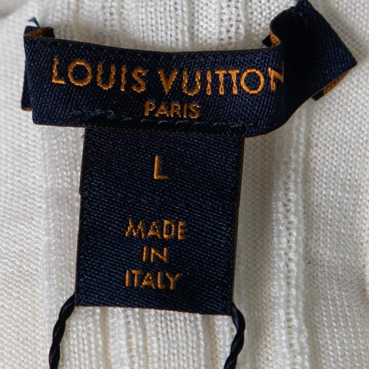 Pre Owned Louis Vuitton Cream Wool Boat Neck Top L