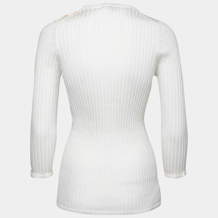 Pre Owned Louis Vuitton Cream Wool Ribbed Knit Pullover M
