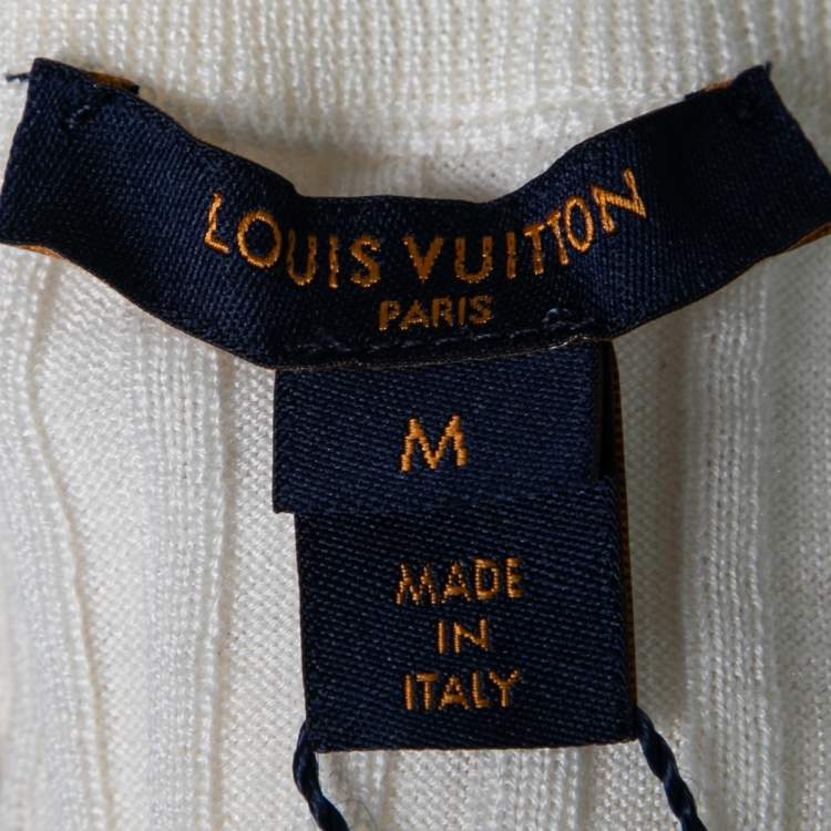 Pre Owned Louis Vuitton Cream Wool Ribbed Knit Pullover M