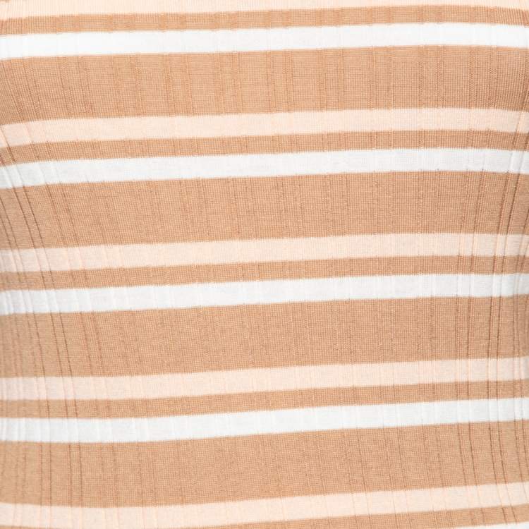 Pre Owned Louis Vuitton Beige Striped Wool Long Sleeve Round Neck Jumper M