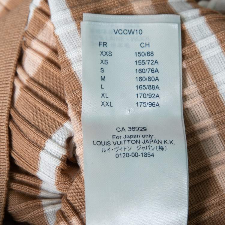 Pre Owned Louis Vuitton Beige Striped Wool Long Sleeve Round Neck Jumper M