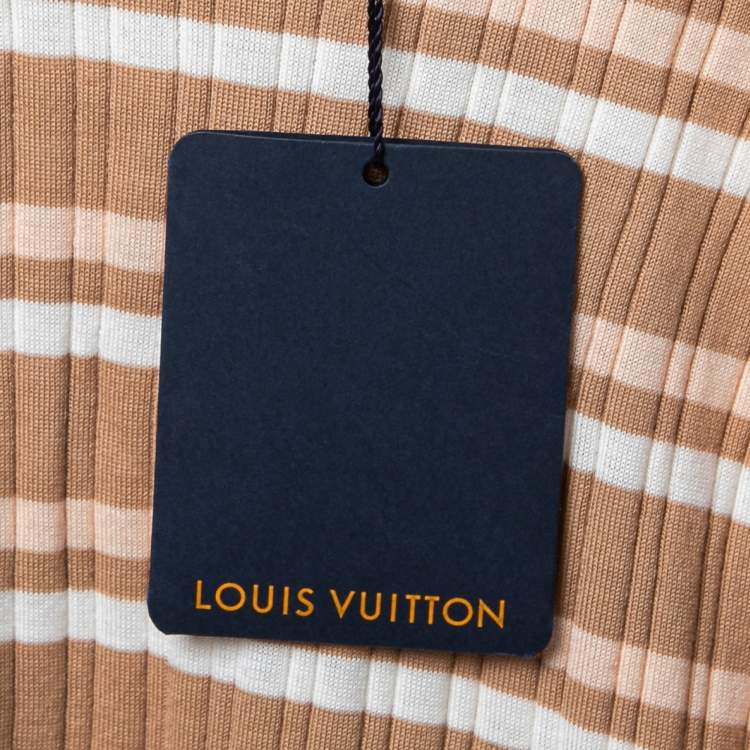 Pre Owned Louis Vuitton Beige Striped Wool Long Sleeve Round Neck Jumper M
