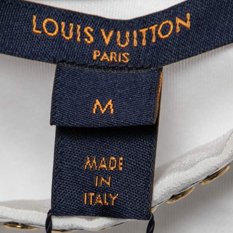 Pre Owned Louis Vuitton White Cotton Embellished Mock Neck Blouse M