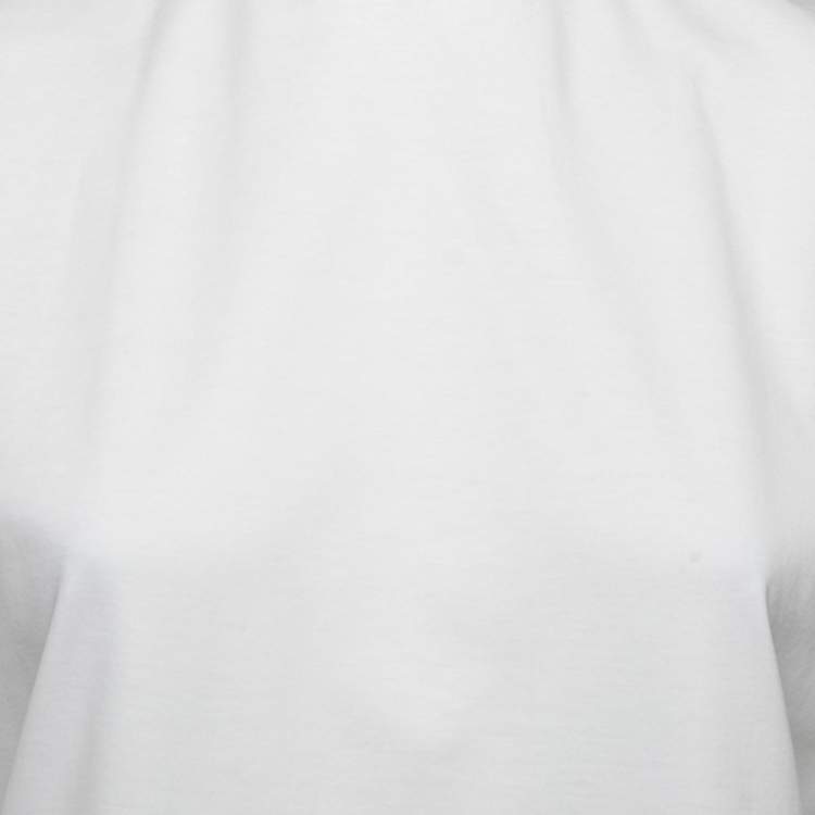 Pre Owned Louis Vuitton White Cotton Embellished Mock Neck Blouse M